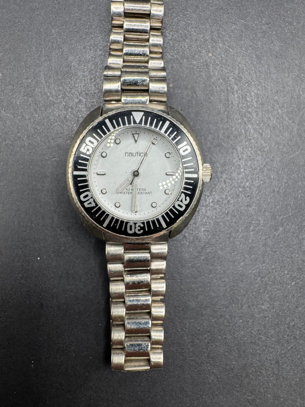 Nautica White Dial Silver Tone Women's Watch 50 Meters Brass Bracelet Band 27mm